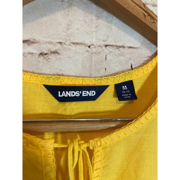 Land's End Tunic Dress Womens Medium Bright Yellow Linen Eyelet Hem Sundress - Picture 2 of 14